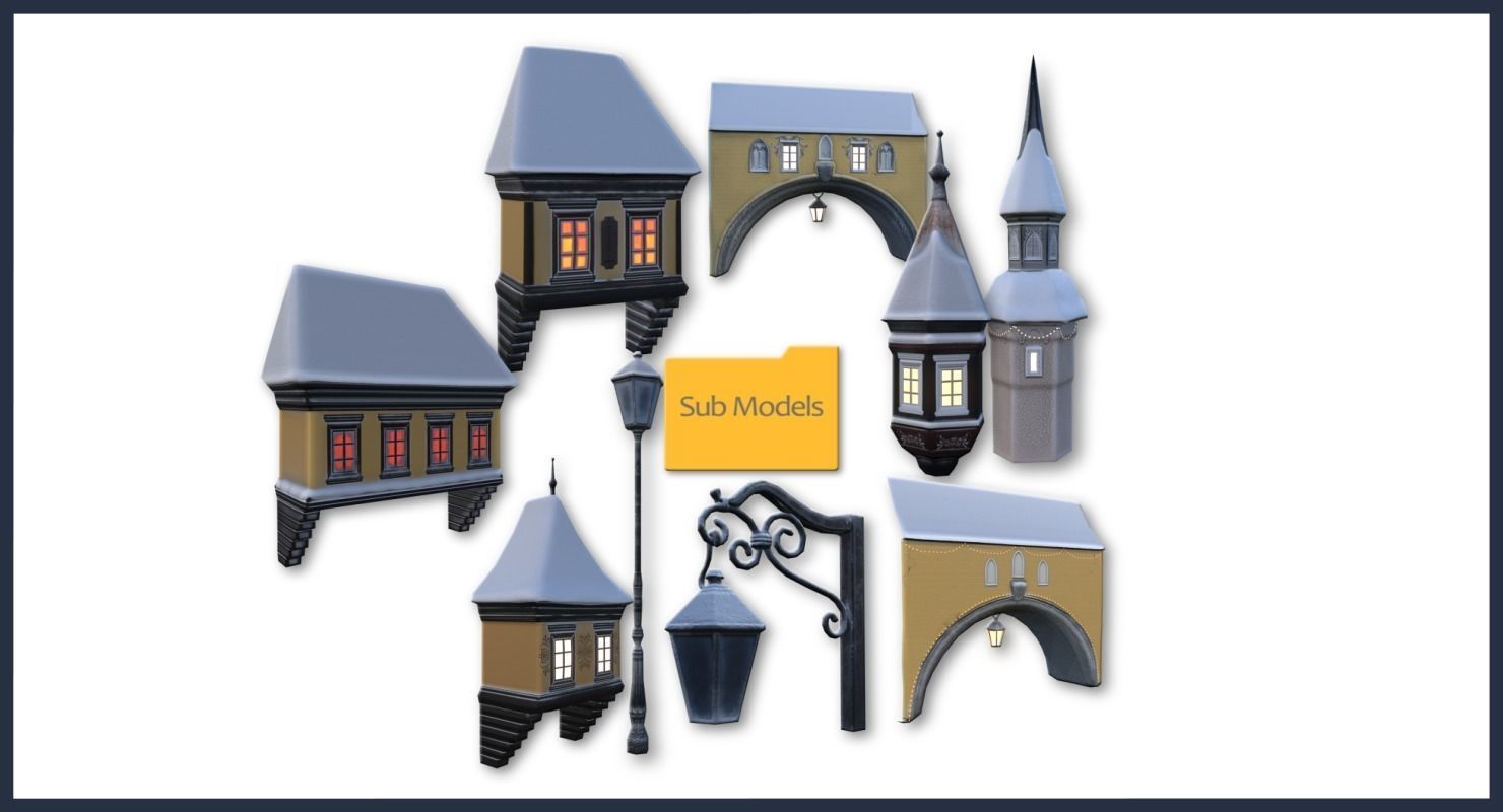 Winter Town Low-poly 3D model_38