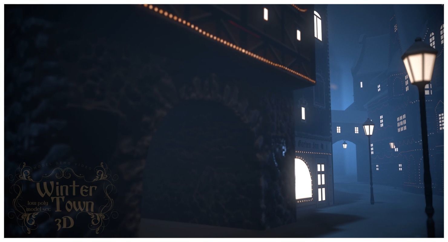 Winter Town Low-poly 3D model_14