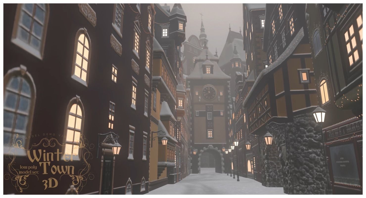 Winter Town Low-poly 3D model_65