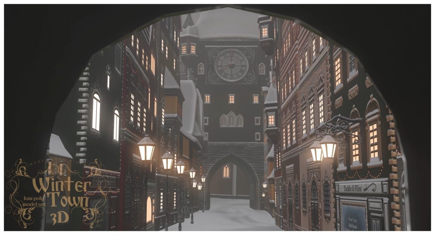 Winter Town Low-poly 3D model_62