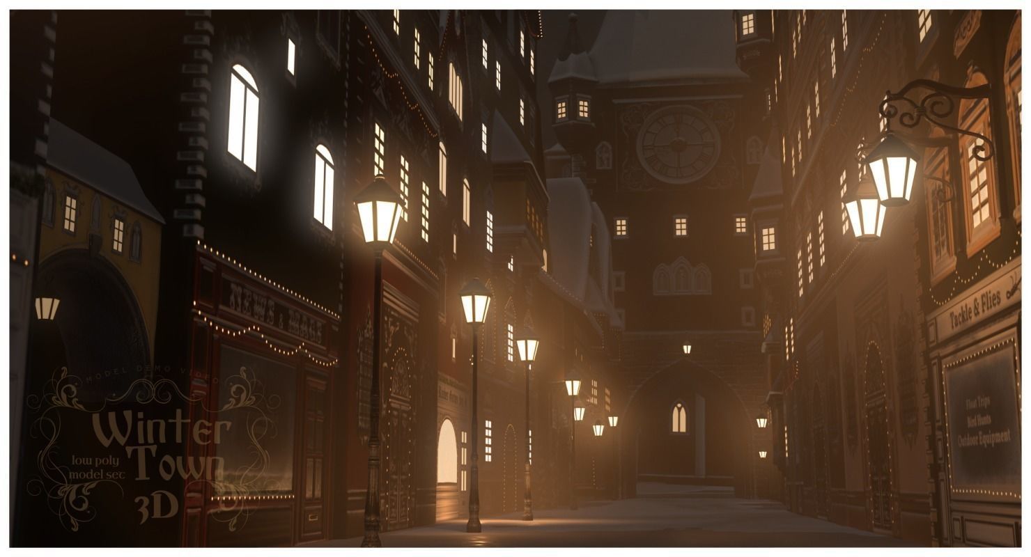 Winter Town Low-poly 3D model_58