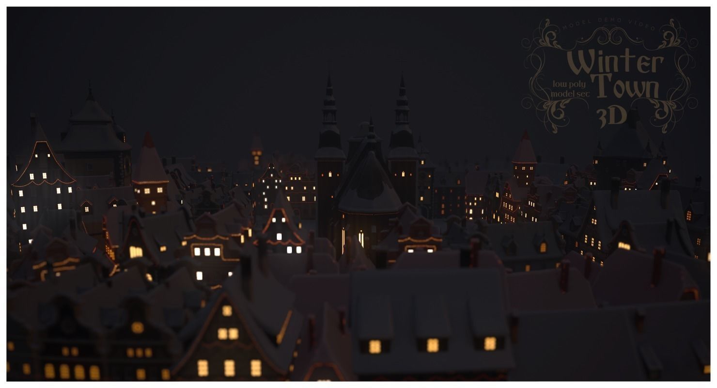 Winter Town Low-poly 3D model_57