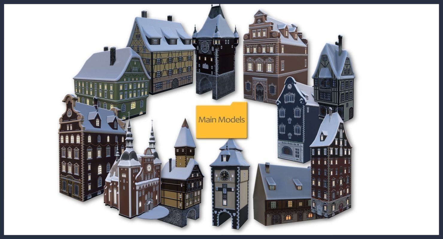 Winter Town Low-poly 3D model_37