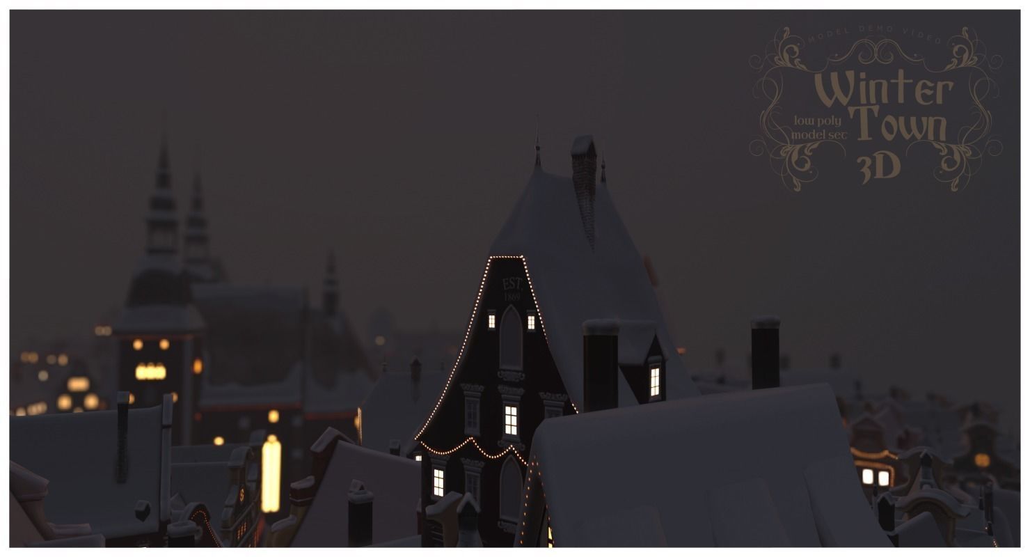 Winter Town Low-poly 3D model_49