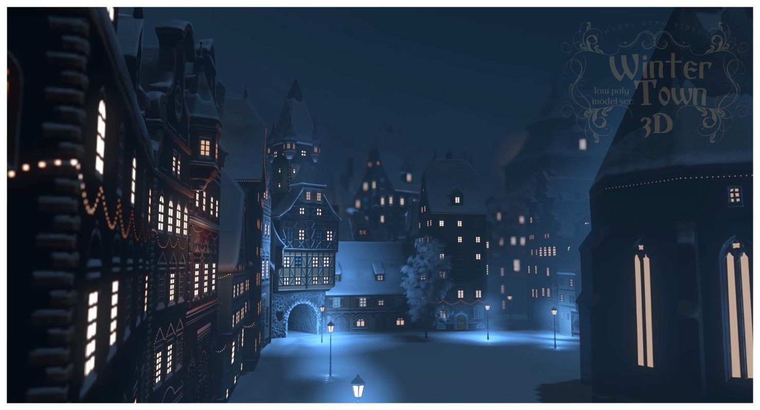 Winter Town Low-poly 3D model_11