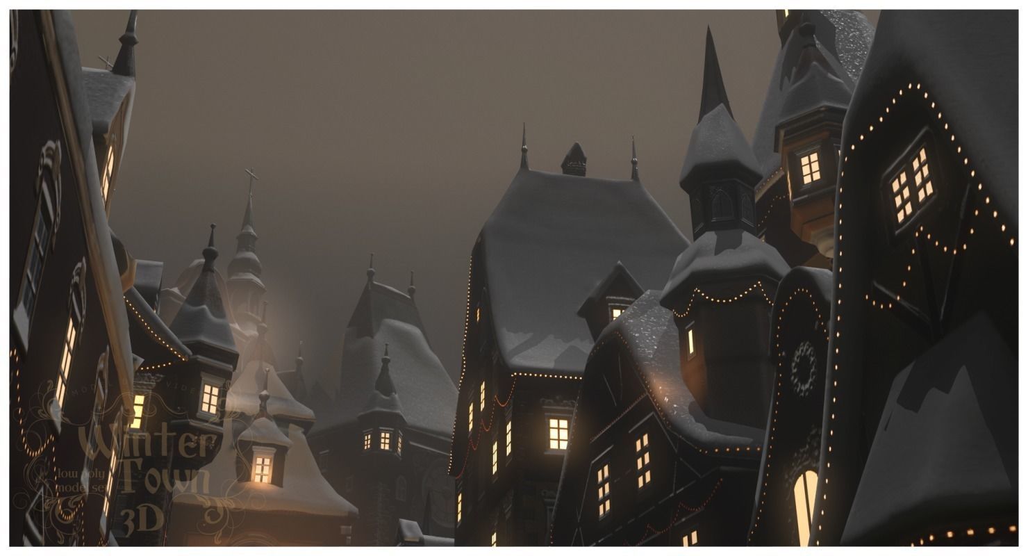 Winter Town Low-poly 3D model_53