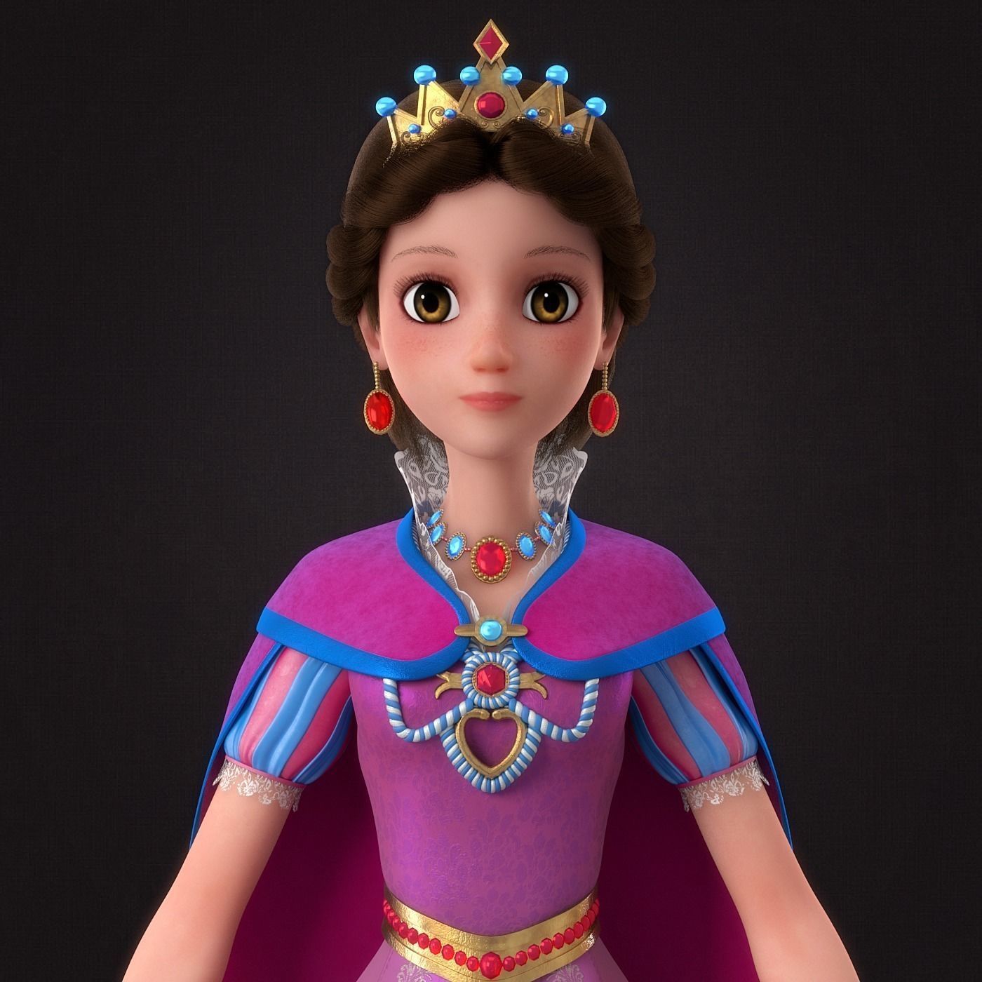 Cartoon Princess Rigged 3D model_4
