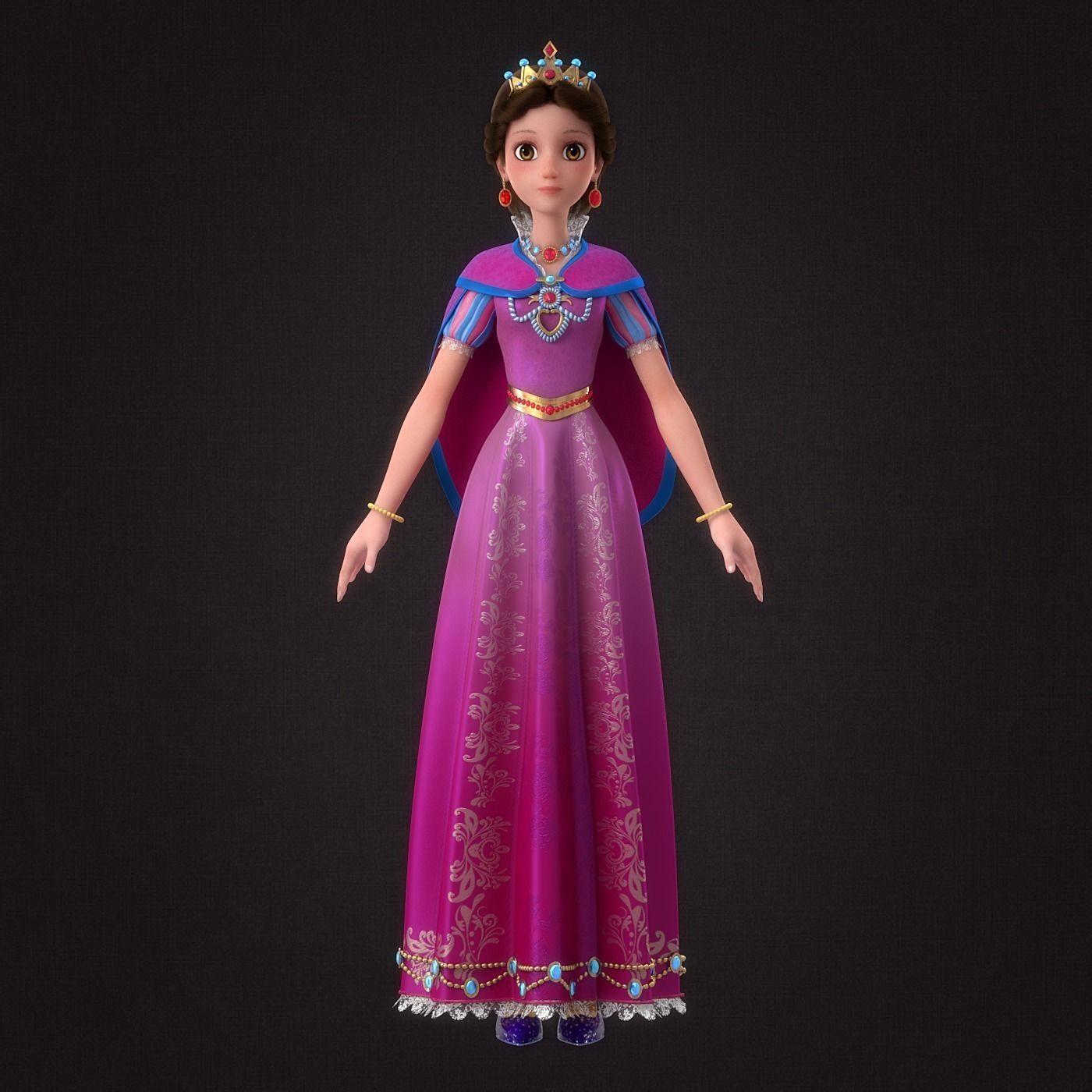 Cartoon Princess Rigged 3D model_1
