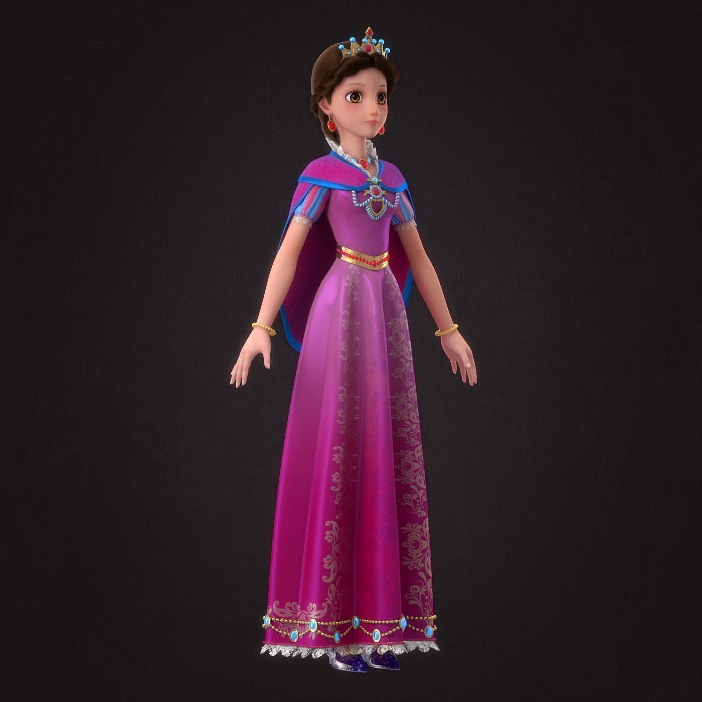 Cartoon Princess Rigged 3D model_2
