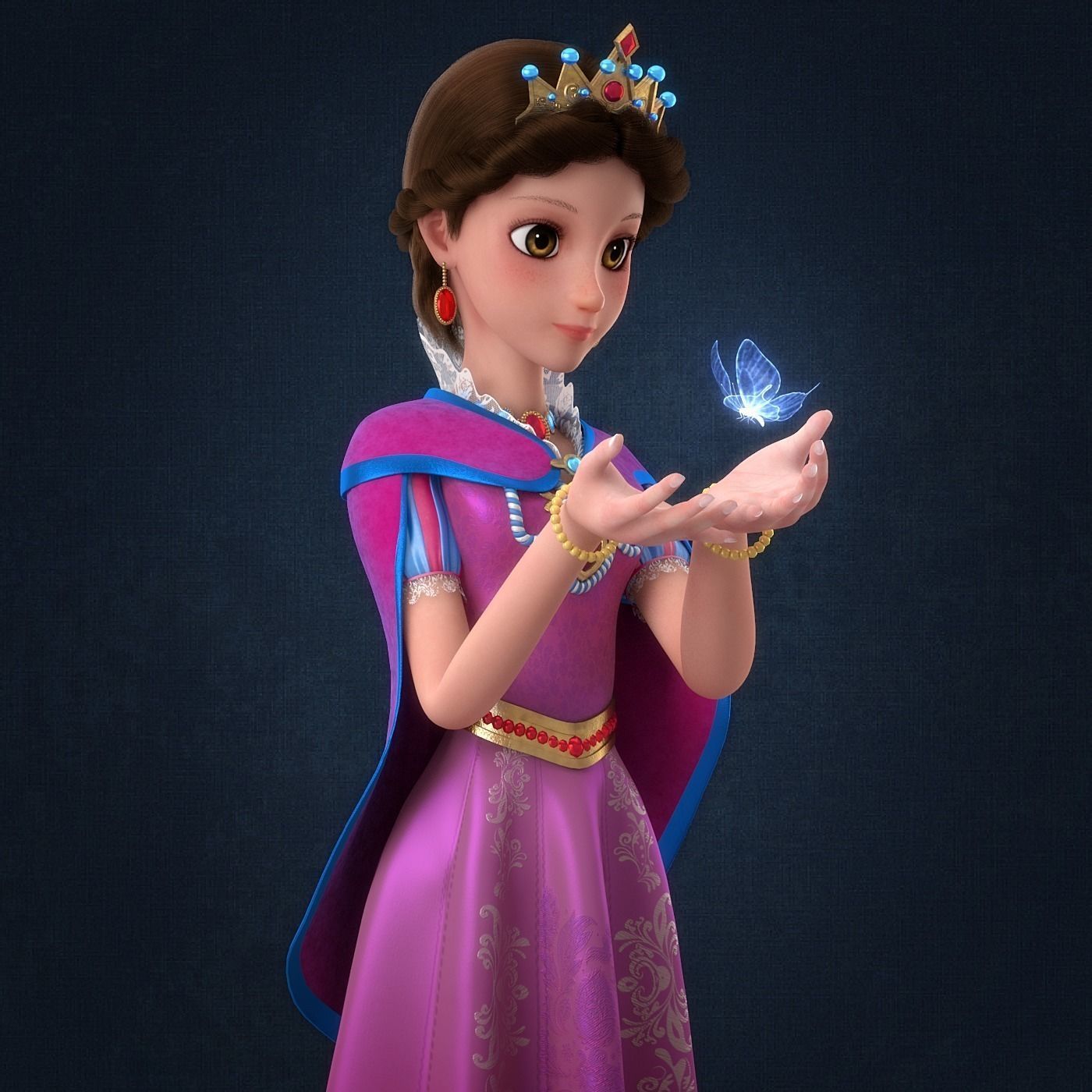 Cartoon Princess Rigged 3D model_0