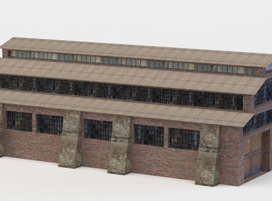 Building brick barn Low-poly 3D model_1