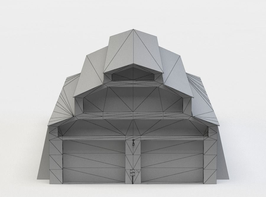 Building brick barn Low-poly 3D model_3