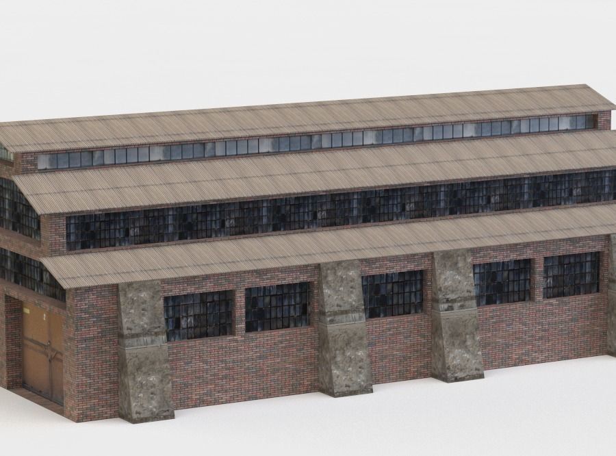 Building brick barn Low-poly 3D model_2