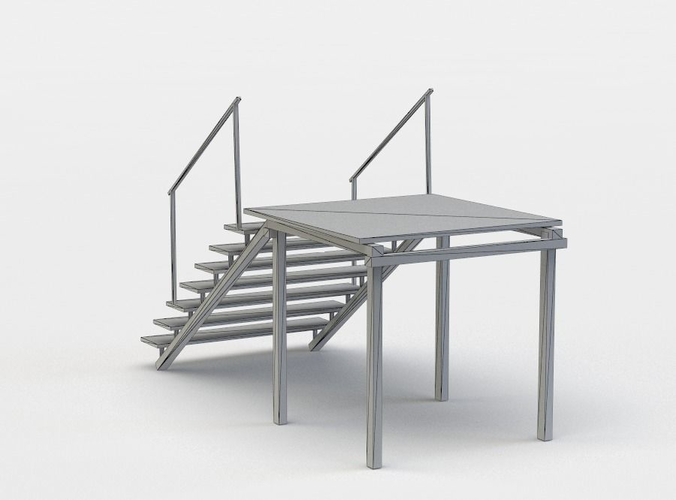 Staircase wooden with metal railings