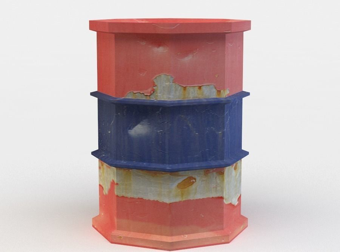 Barrel cylindrical container Low-poly 3D model