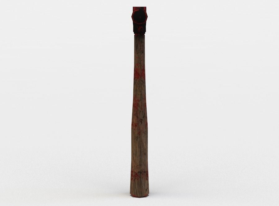 Hammer wooden bat with blood Low-poly 3D model_0