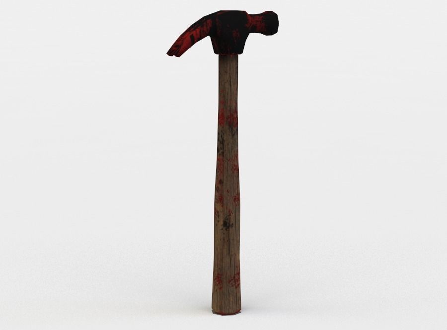 Hammer wooden bat with blood Low-poly 3D model_2