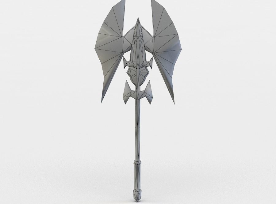 Axe sword with two wings Low-poly 3D model_3