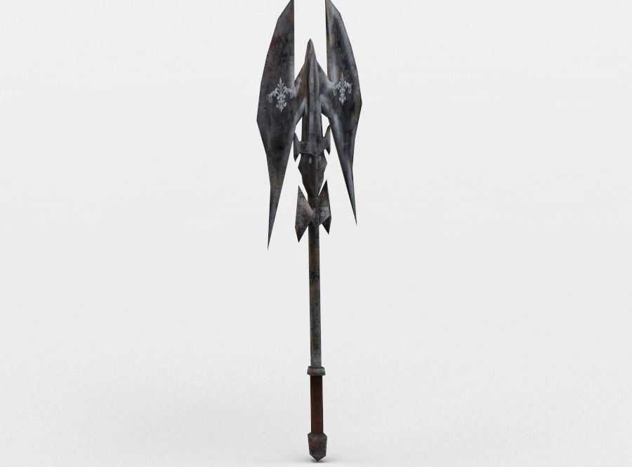 Axe sword with two wings Low-poly 3D model_1