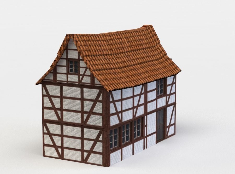 House half-timbered Low-poly 3D model_1