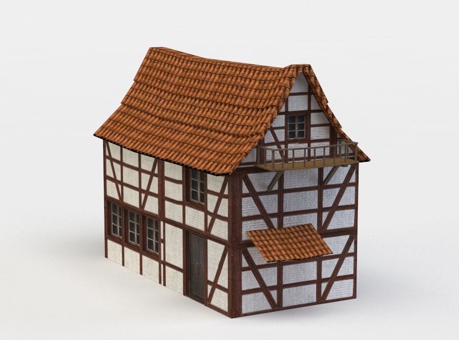 House half-timbered Low-poly 3D model_2
