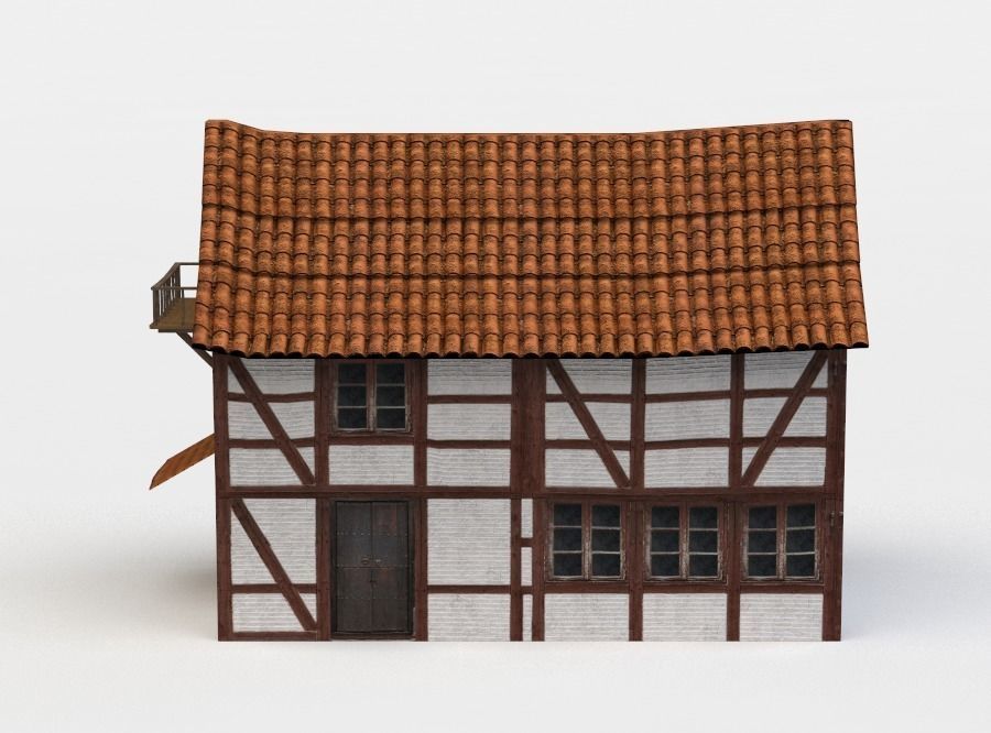 House half-timbered Low-poly 3D model_0