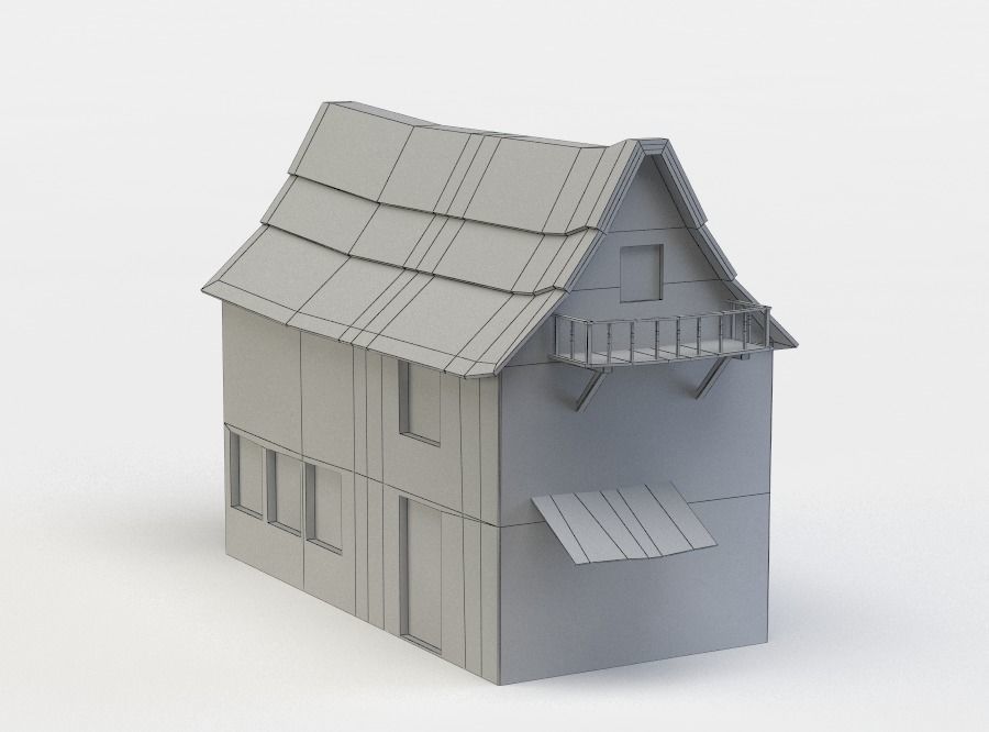 House half-timbered Low-poly 3D model_5
