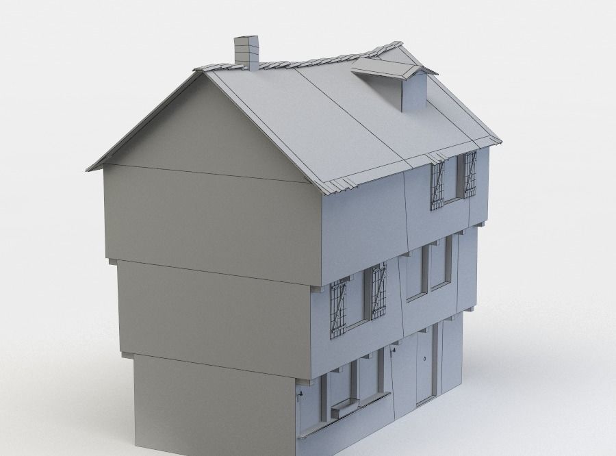 House wooden with tile roof Low-poly 3D model_4