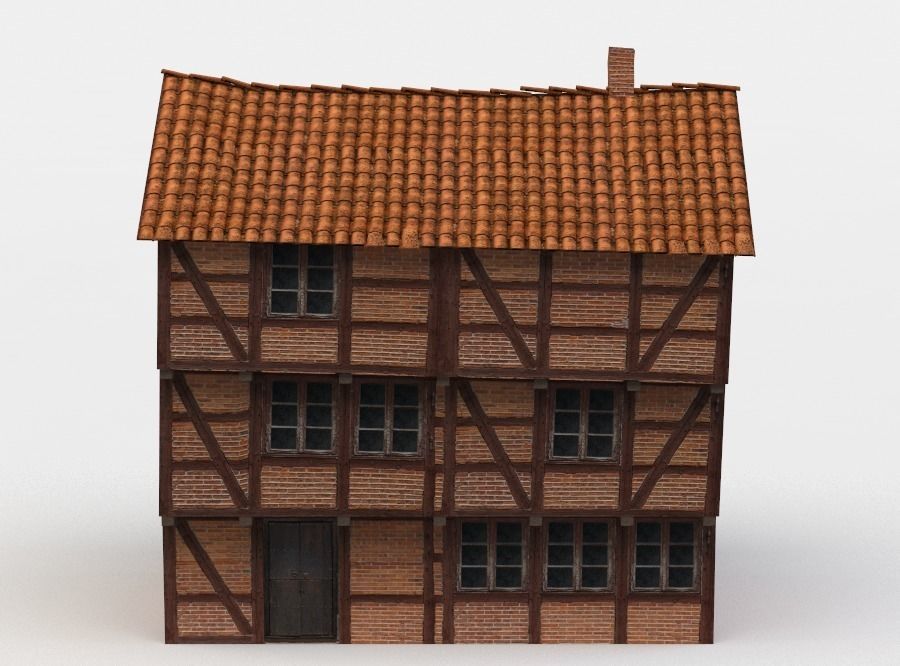 House wooden with tile roof Low-poly 3D model_0
