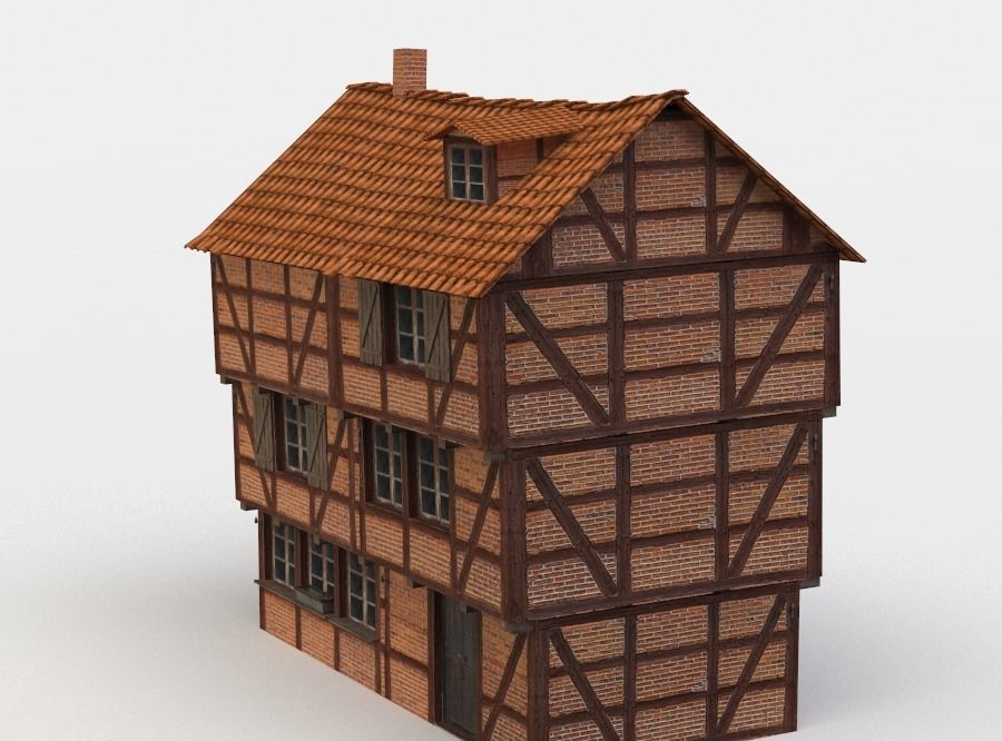House wooden with tile roof Low-poly 3D model_2