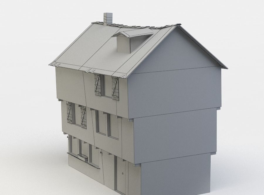 House wooden with tile roof Low-poly 3D model_5