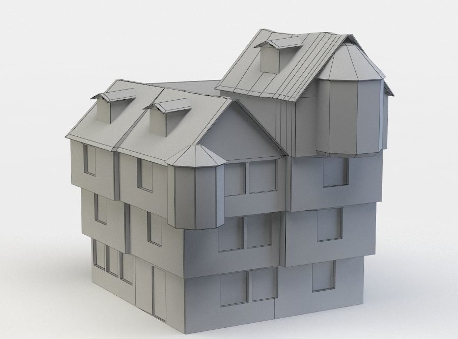 House half-timbered Low-poly 3D model_5