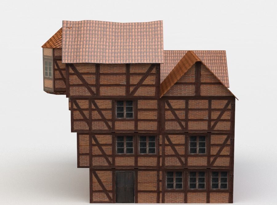 House half-timbered Low-poly 3D model_0