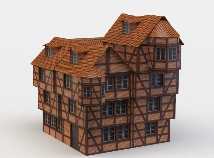 House half-timbered Low-poly 3D model_2