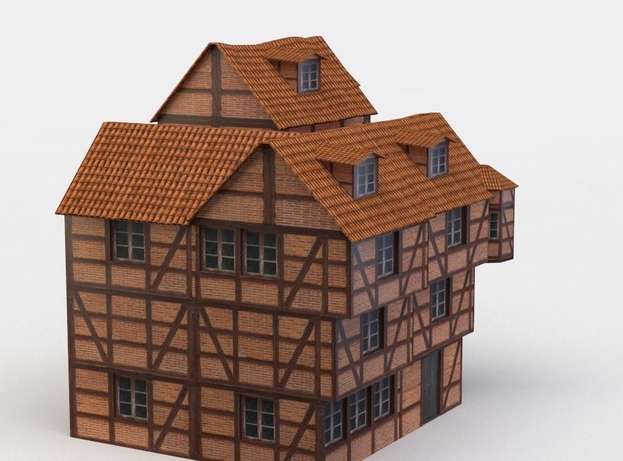 House half-timbered Low-poly 3D model_1