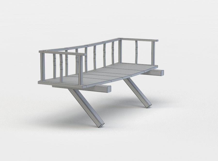 Balcony bench with railings Low-poly 3D model_4