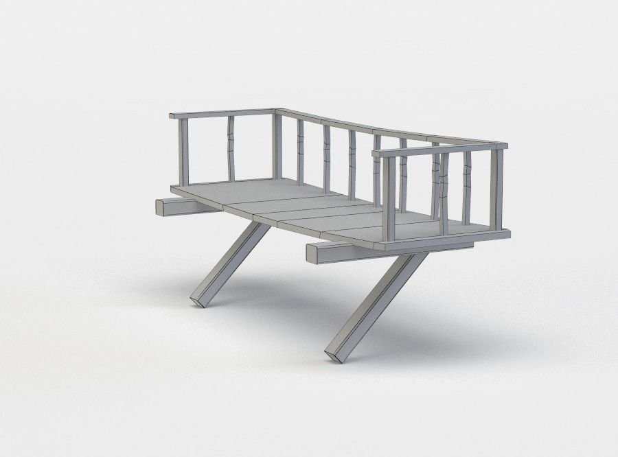 Balcony bench with railings Low-poly 3D model_5