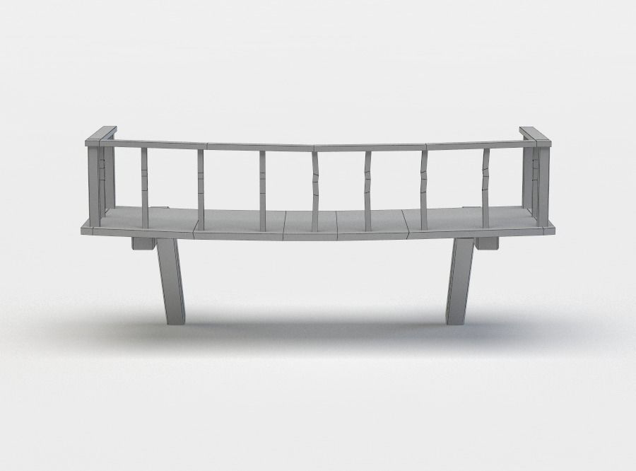 Balcony bench with railings Low-poly 3D model_3