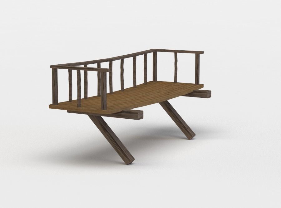 Balcony bench with railings Low-poly 3D model_1