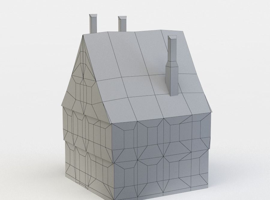 House with two chimneys Low-poly 3D model_5