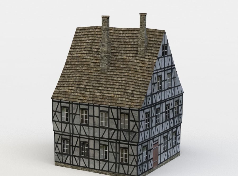 House with two chimneys Low-poly 3D model_1