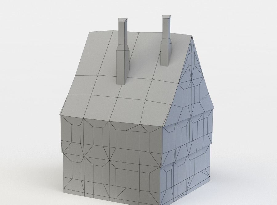 House with two chimneys Low-poly 3D model_4