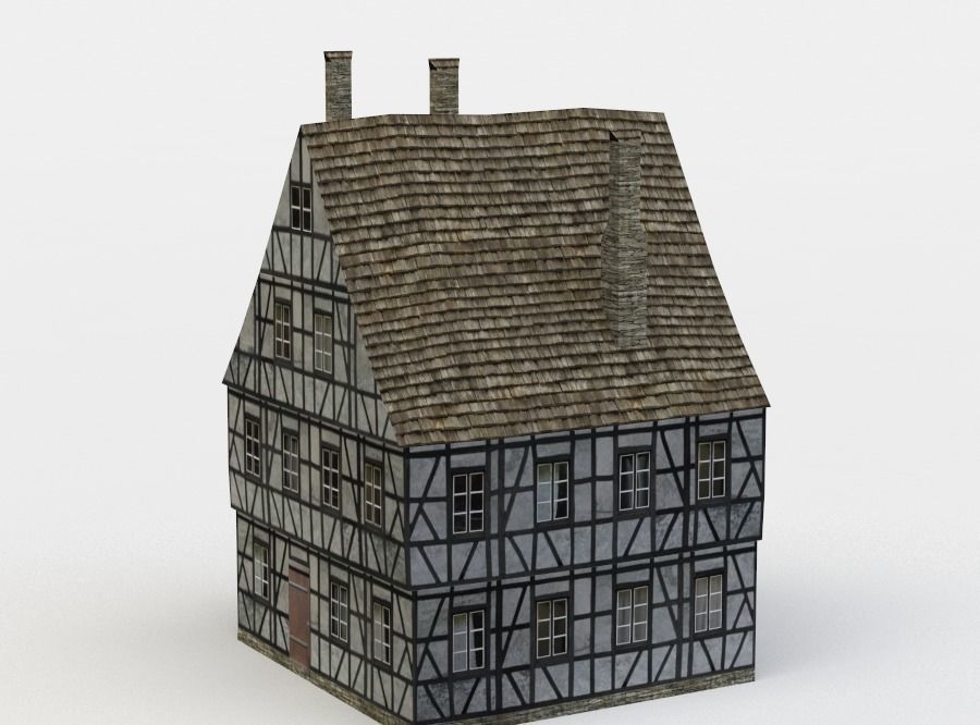 House with two chimneys Low-poly 3D model_2