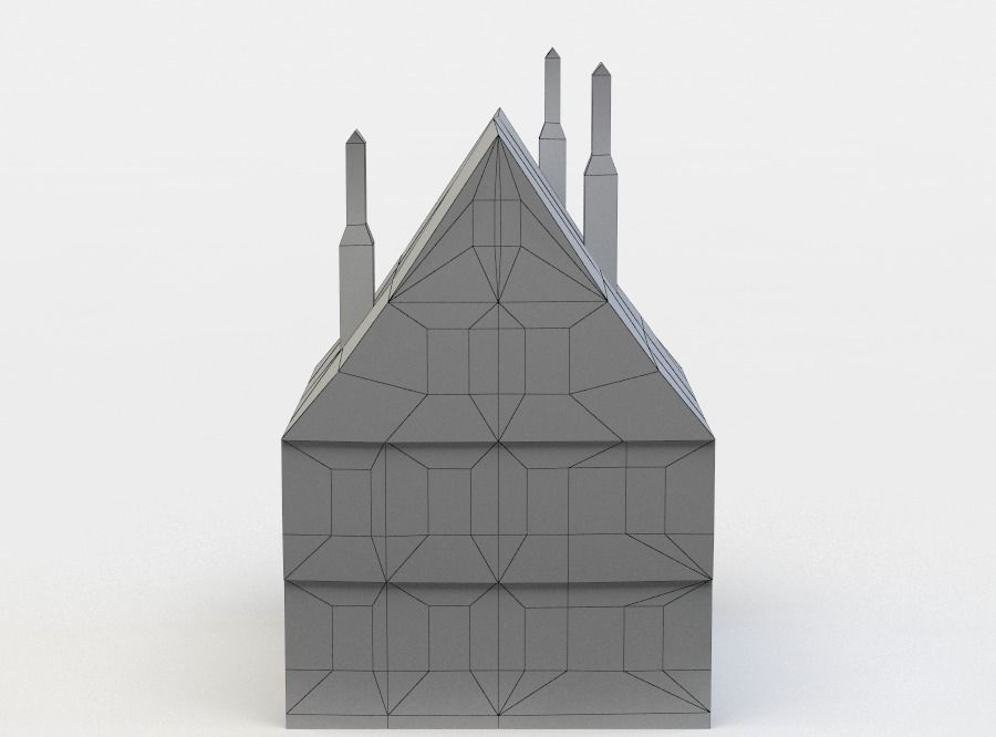 House with two chimneys Low-poly 3D model_3