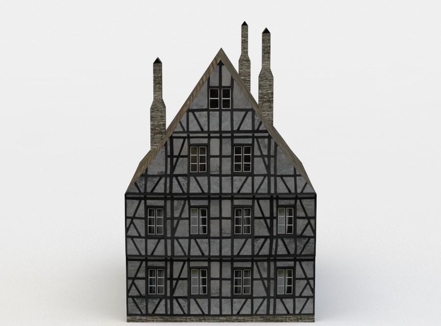 House with two chimneys Low-poly 3D model_0