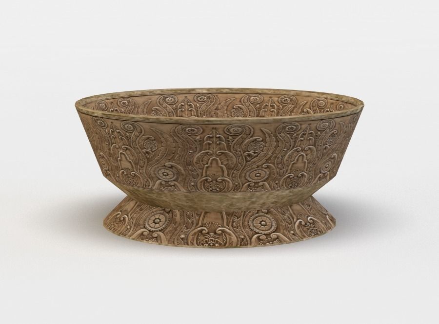 Bowl ornately carved Low-poly 3D model_0