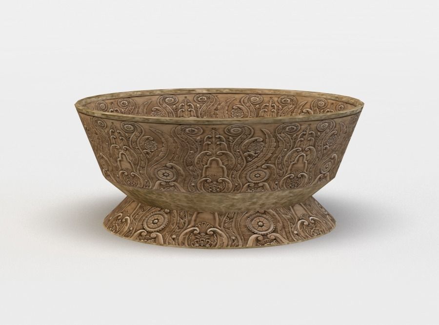 Bowl ornately carved Low-poly 3D model_2