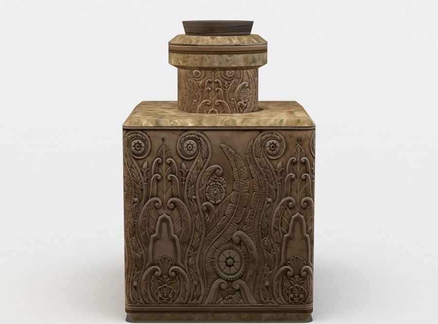 Bottle wooden box with carvings Low-poly 3D model_0