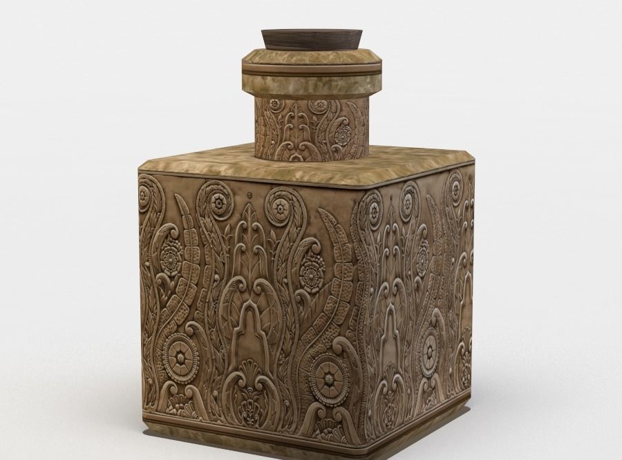 Bottle wooden box with carvings Low-poly 3D model_1
