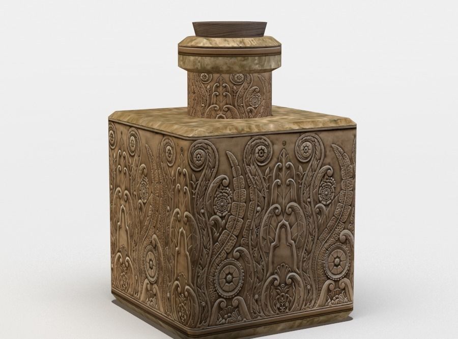 Bottle wooden box with carvings Low-poly 3D model_2
